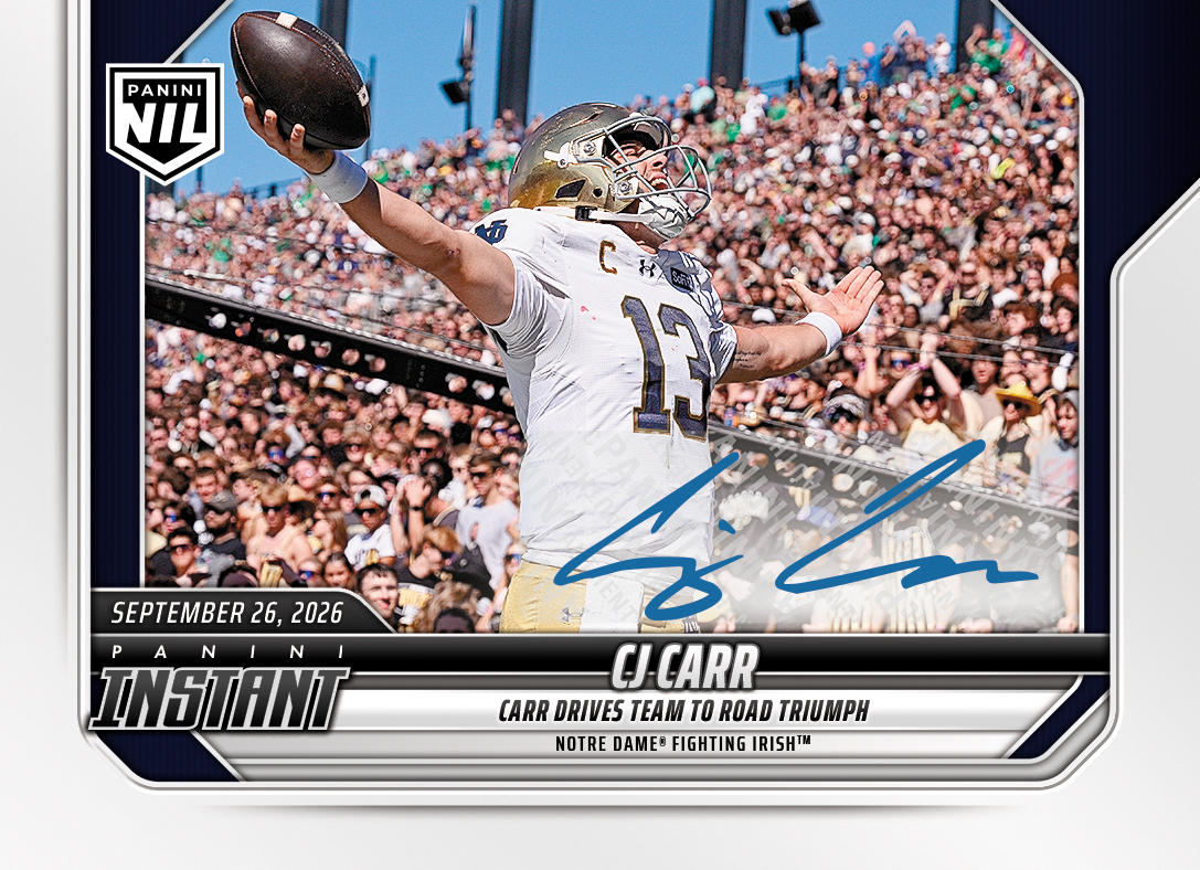 Detailed Image of CJ Carr - 2026 Panini Instant NIL College Football #4-CJC - Base /25 Auto