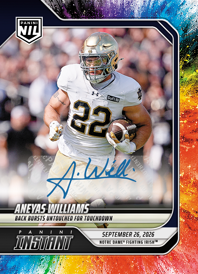 Detailed Image of Aneyas Williams - 2026 Panini Instant NIL College Football #4-AWI - Color Blast /10 Auto