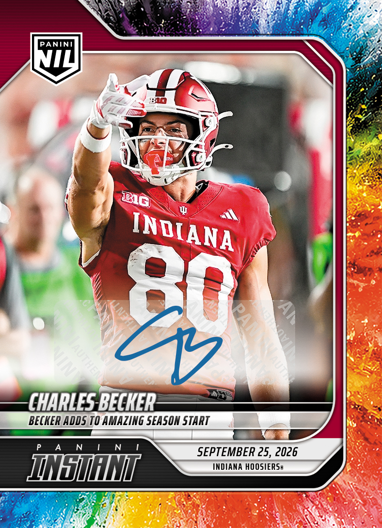 Detailed Image of Charles Becker - 2026 Panini Instant NIL College Football #4-CBE - Color Blast /10 Auto