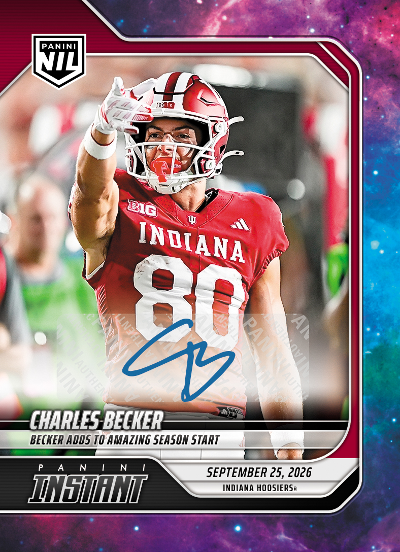 Detailed Image of Charles Becker - 2026 Panini Instant NIL College Football #4-CBE - Galaxy 1/1 Auto