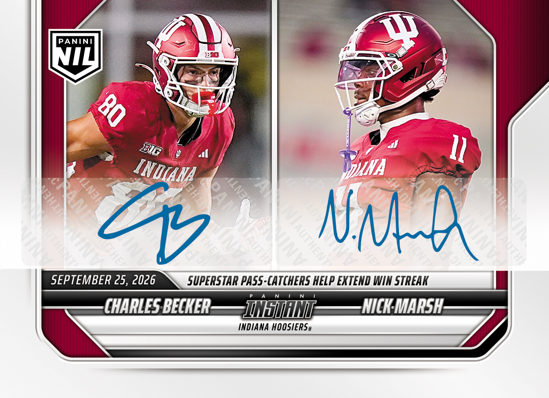 Detailed Image of Charles Becker/Nick Marsh - 2026 Panini Instant NIL College Football #4-IU - Base /25 Auto