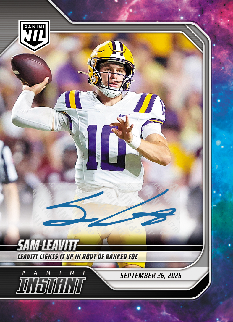 Detailed Image of Sam Leavitt - 2026 Panini Instant NIL College Football #4-SLE - Galaxy 1/1 Auto