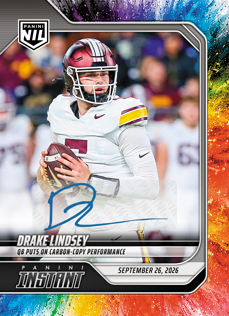 Detailed Image of Drake Lindsey - 2026 Panini Instant NIL College Football #4-DLI - Color Blast /10 Auto