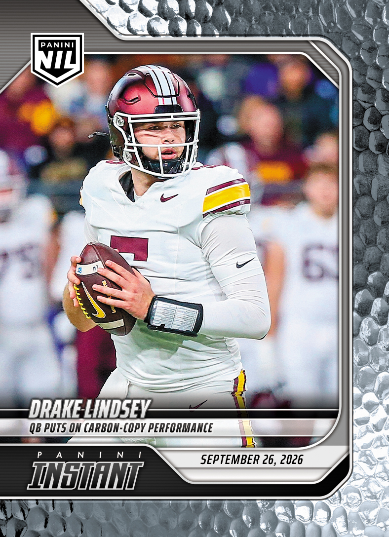 Detailed Image of Drake Lindsey - 2026 Panini Instant NIL College Football #4-DLI - Metallic /5