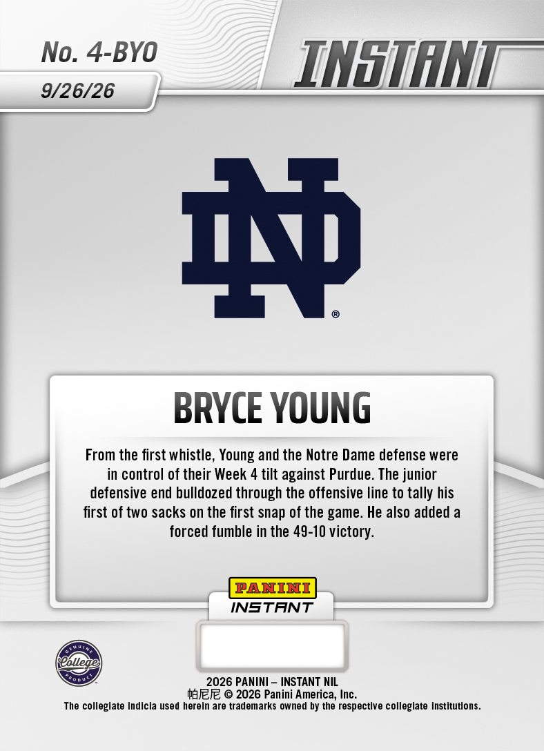Product thumbnail image 2 of Bryce Young - 2026 Panini NIL College Football #4-BYO - Base Card