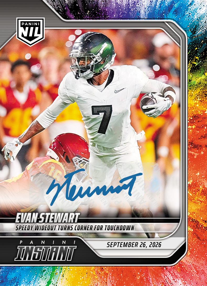 Detailed Image of Evan Stewart - 2026 Panini Instant NIL College Football #4-EST - Color Blast /10 Auto