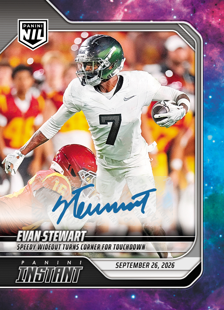Detailed Image of Evan Stewart - 2026 Panini Instant NIL College Football #4-EST - Galaxy 1/1 Auto