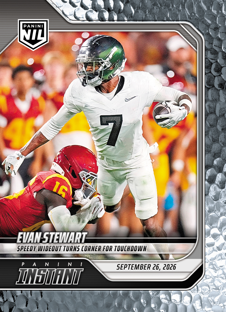 Detailed Image of Evan Stewart - 2026 Panini Instant NIL College Football #4-EST - Metallic /5