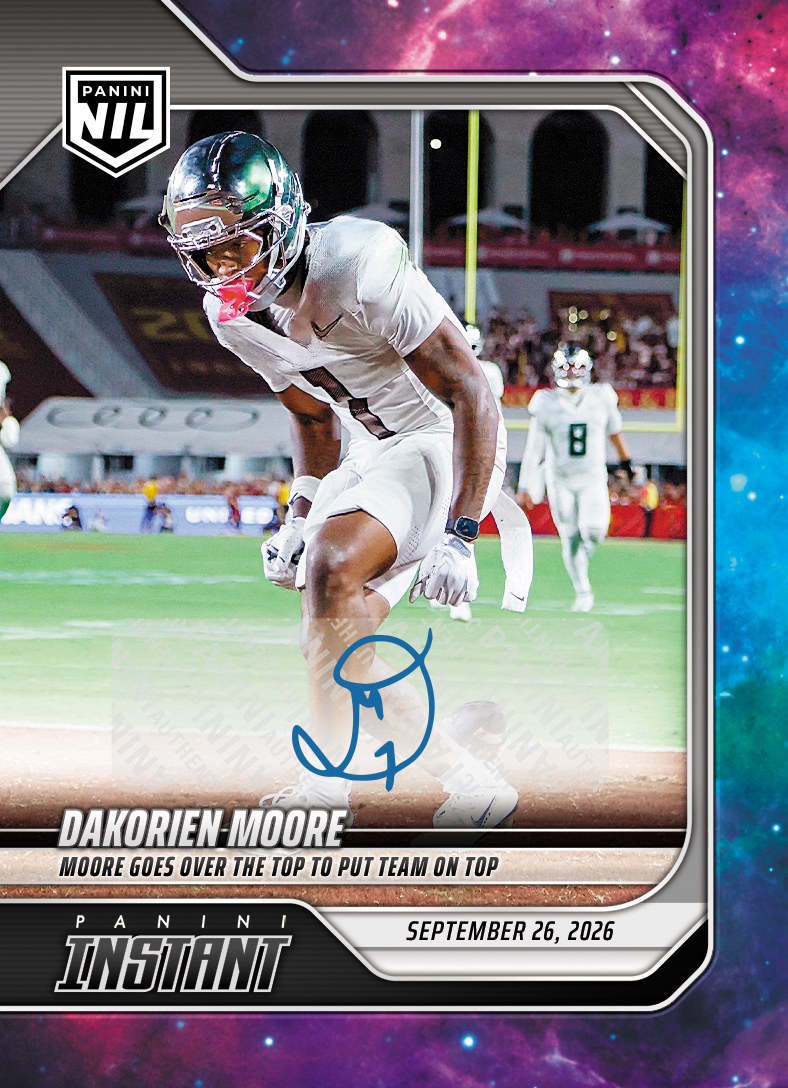 Detailed Image of Dakorien Moore - 2026 Panini Instant NIL College Football #4-DKM - Galaxy 1/1 Auto
