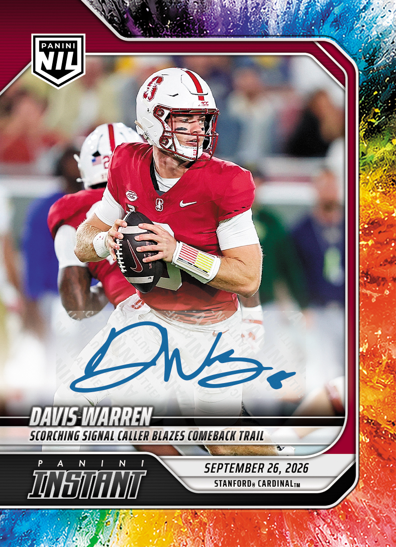 Detailed Image of Davis Warren - 2026 Panini Instant NIL College Football #4-DWA - Color Blast /10 Auto
