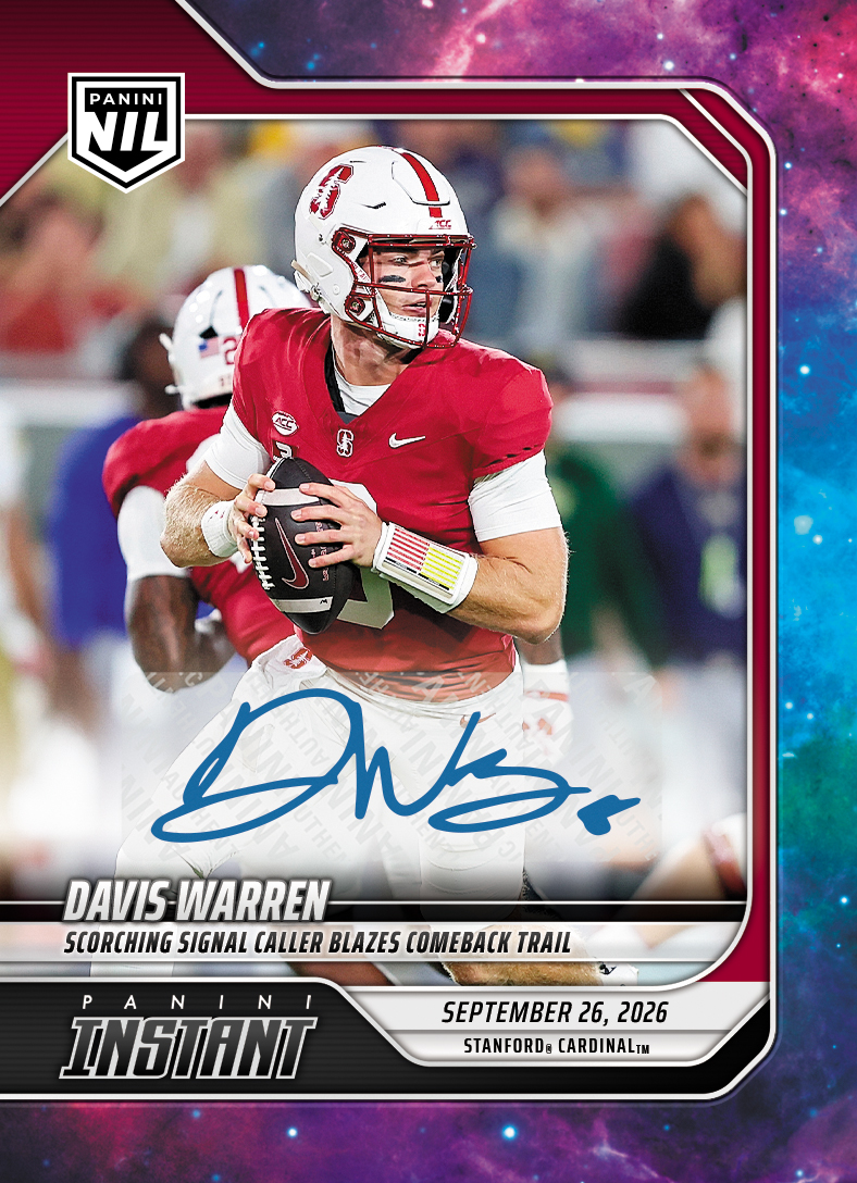 Detailed Image of Davis Warren - 2026 Panini Instant NIL College Football #4-DWA - Galaxy 1/1 Auto