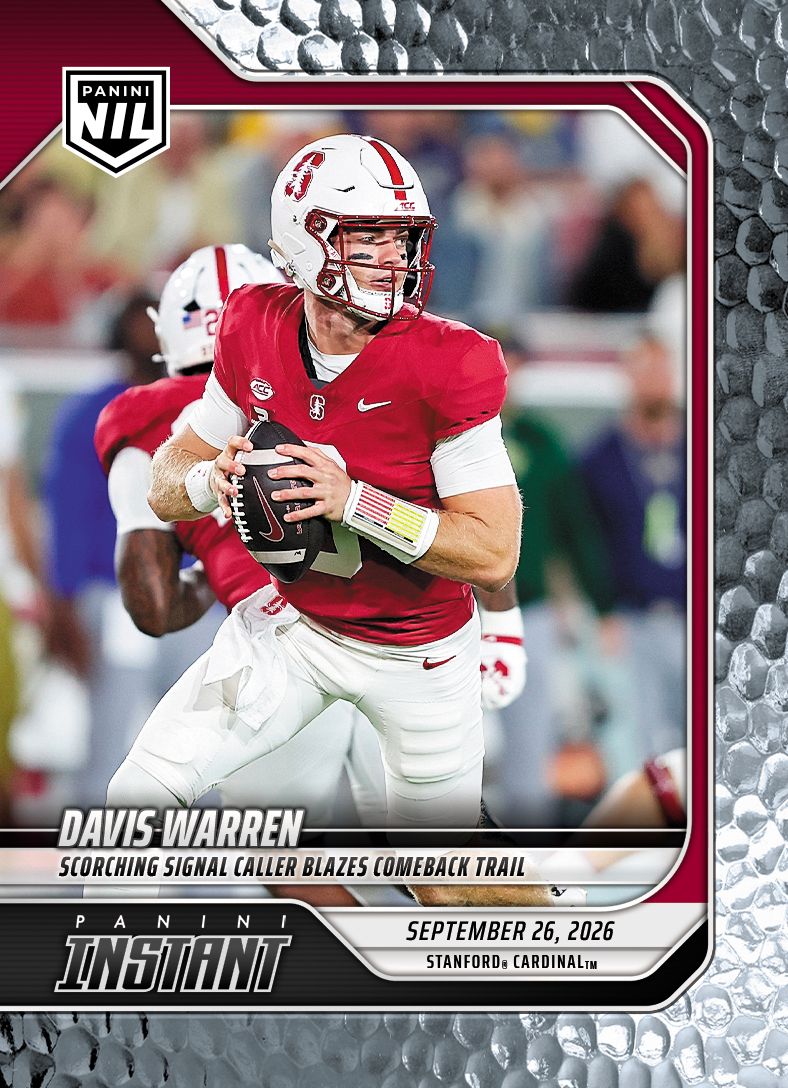 Detailed Image of Davis Warren - 2026 Panini Instant NIL College Football #4-DWA - Metallic /5