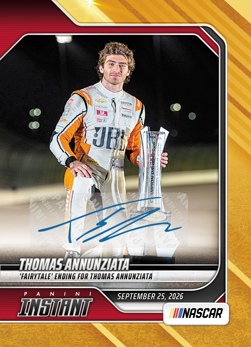 Detailed Image of Thomas Annunziata - 2026 Panini Instant NASCAR #86 - Gold /10 Auto