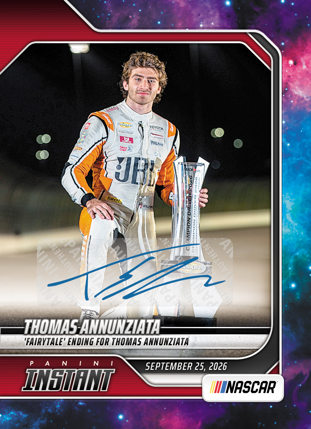 Detailed Image of Thomas Annunziata - 2026 Panini Instant NASCAR #86 - Galaxy 1/1 Auto