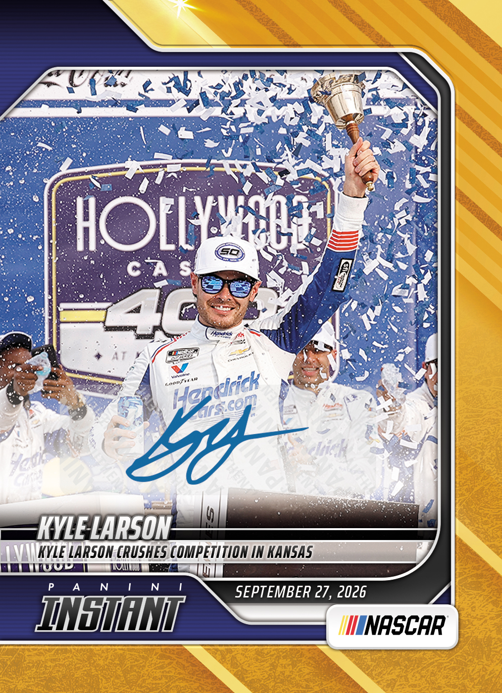Detailed Image of Kyle Larson - 2026 Panini Instant NASCAR #88 - Gold /10 Auto