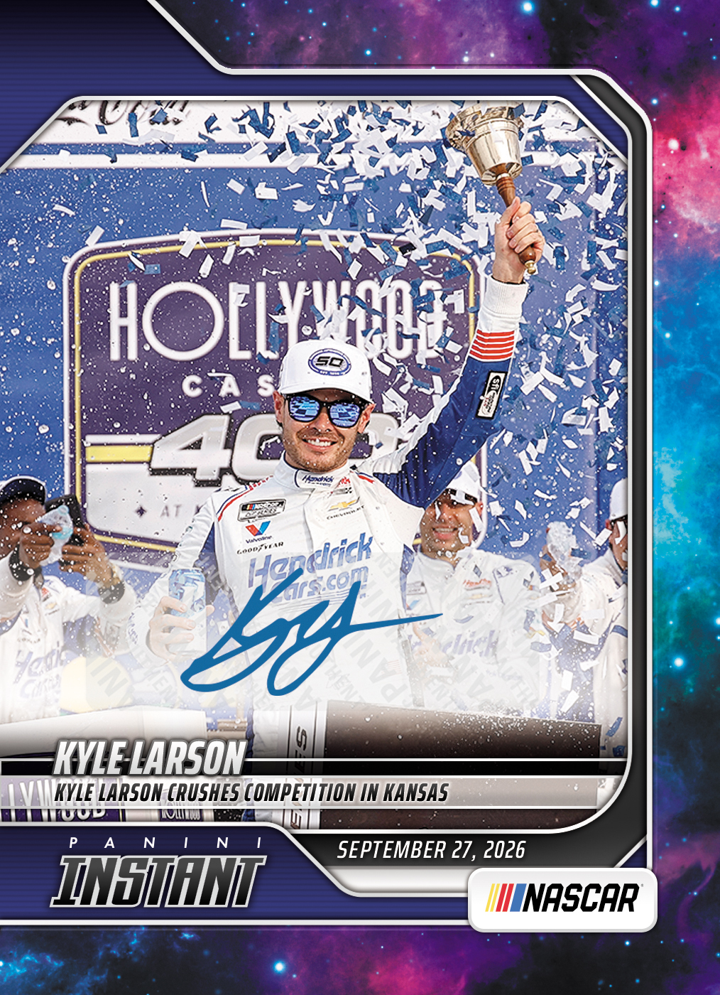 Detailed Image of Kyle Larson - 2026 Panini Instant NASCAR #88 - Galaxy 1/1 Auto