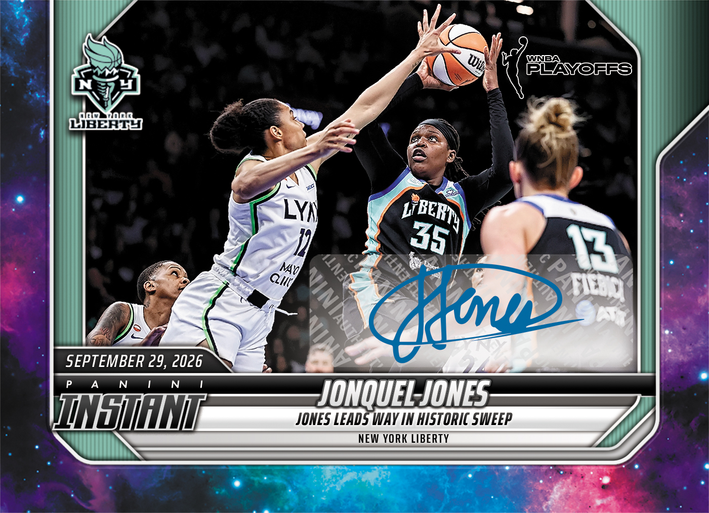 Detailed Image of Jonquel Jones - 2026 Panini Instant WNBA #384 - Galaxy 1/1 Auto