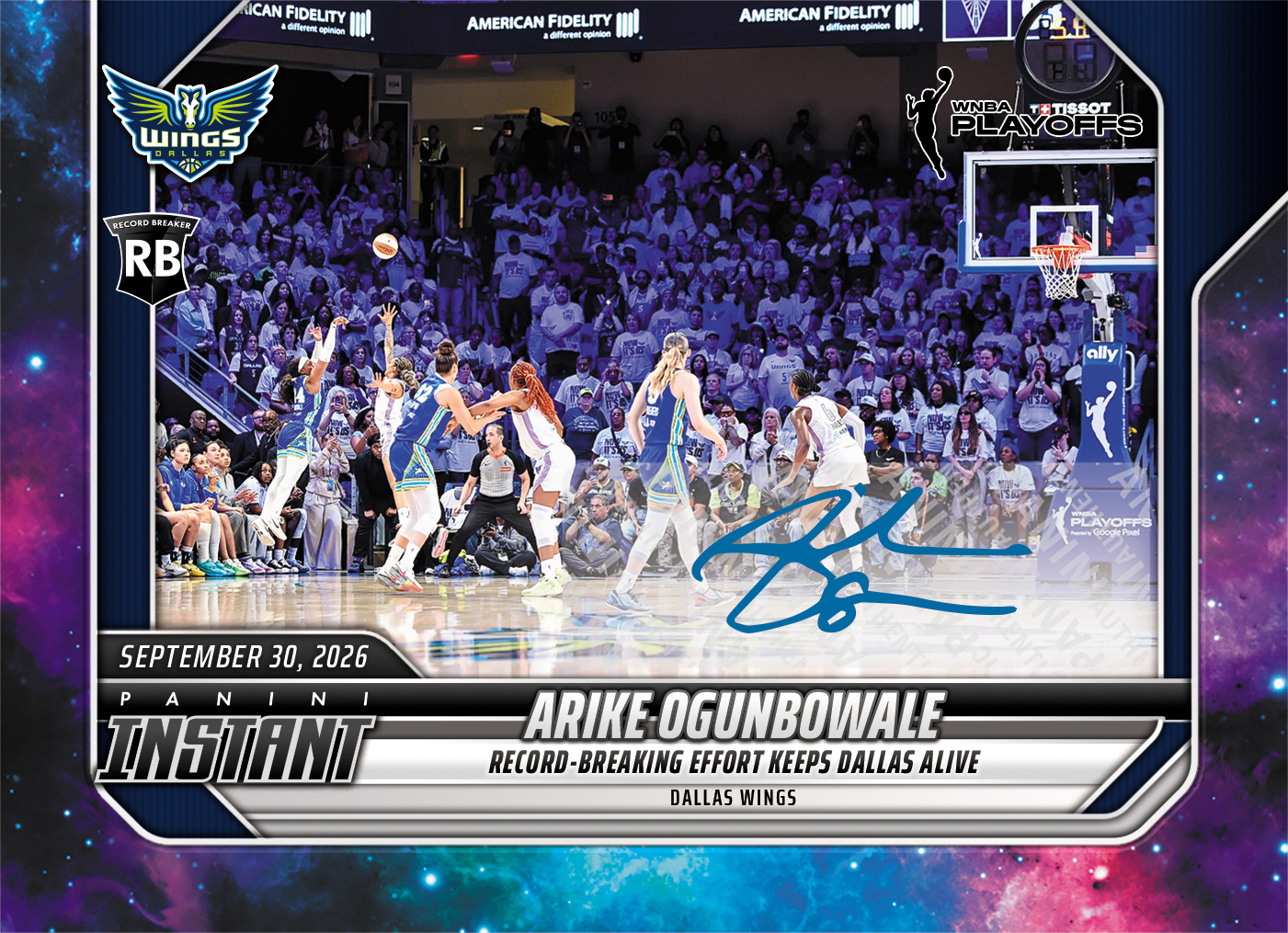 Detailed Image of Arike Ogunbowale - 2026 Panini Instant WNBA #386 - Galaxy 1/1 Auto