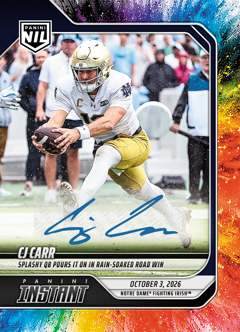 Detailed Image of CJ Carr - 2026 Panini Instant NIL College Football #5-CJC - Color Blast /10 Auto