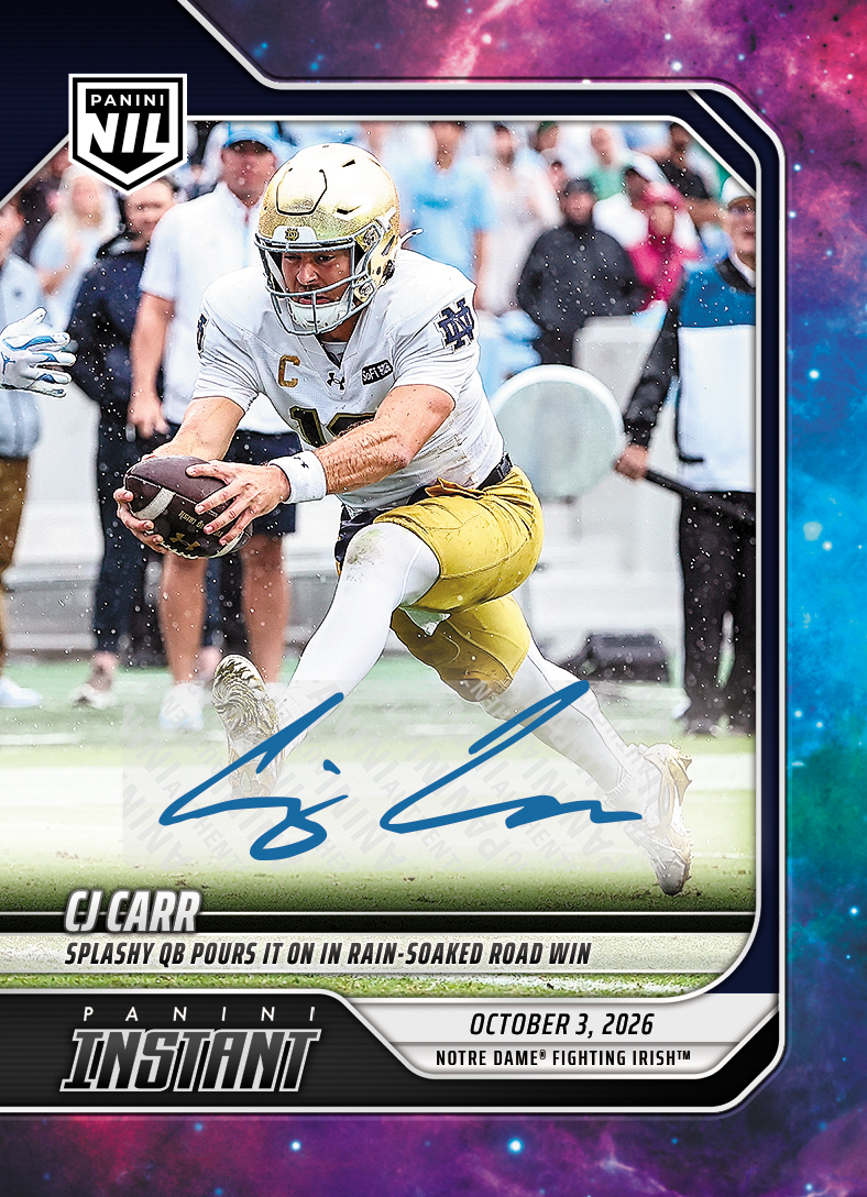 Detailed Image of CJ Carr - 2026 Panini Instant NIL College Football #5-CJC - Galaxy 1/1 Auto
