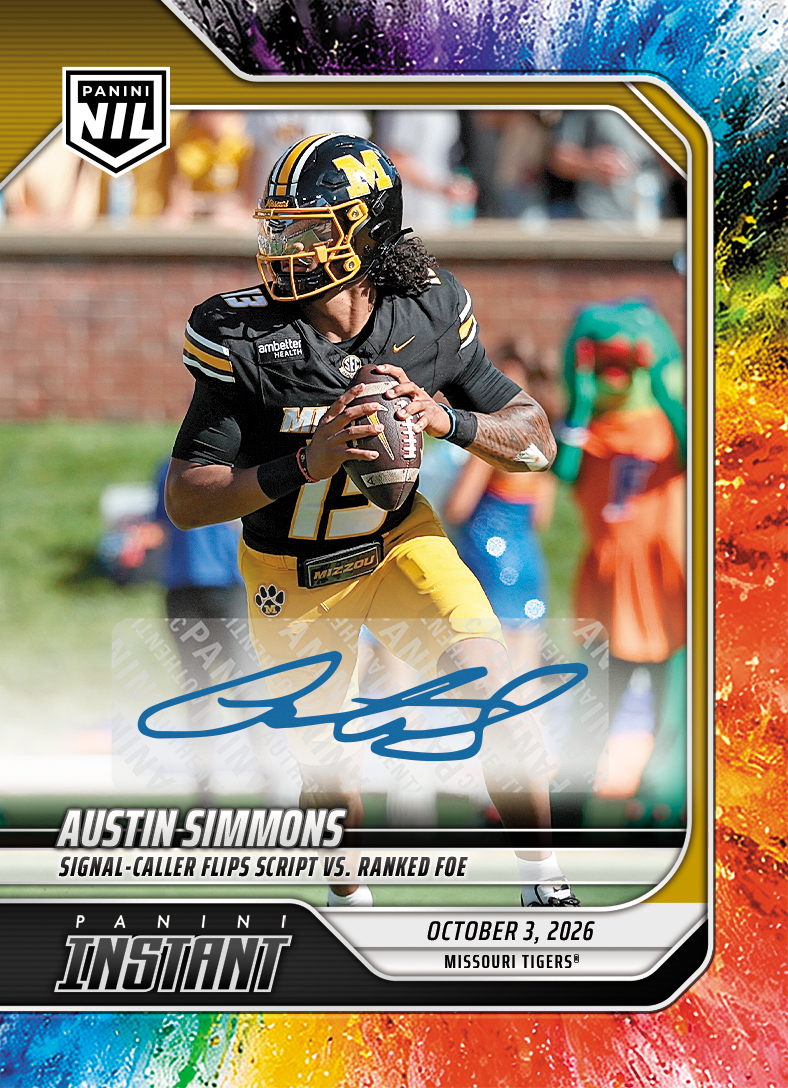 Detailed Image of Austin Simmons - 2026 Panini Instant NIL College Football #5-ASI - Color Blast /10 Auto