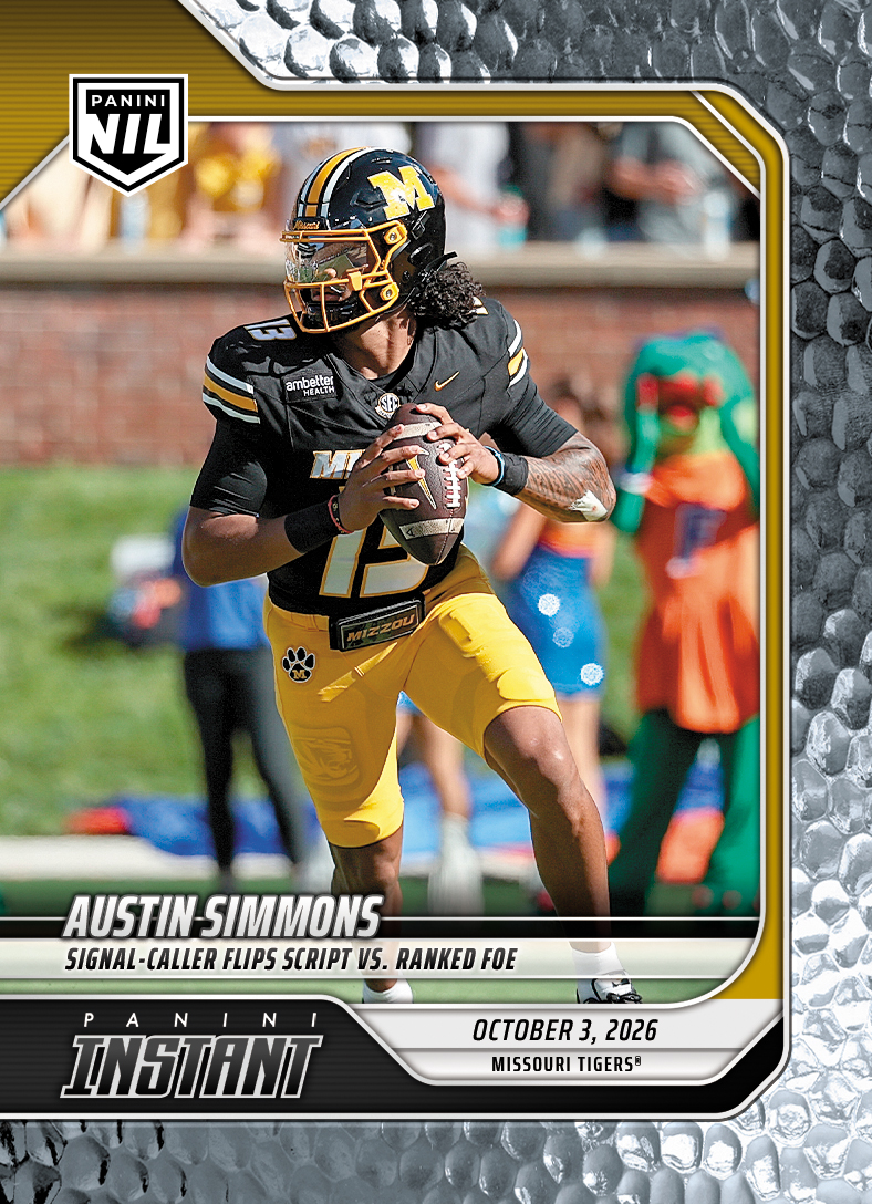 Detailed Image of Austin Simmons - 2026 Panini Instant NIL College Football #5-ASI - Metallic /5