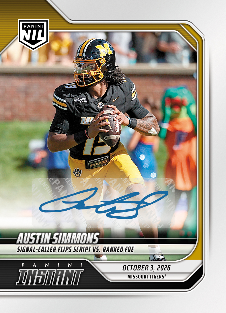 Detailed Image of Austin Simmons - 2026 Panini Instant NIL College Football #5-ASI - Base /49 Auto