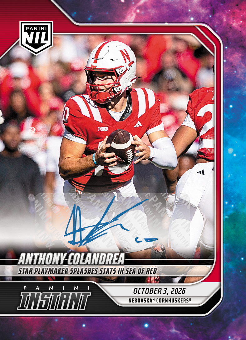 Detailed Image of Anthony Colandrea - 2026 Panini Instant NIL College Football #5-ACO - Galaxy 1/1 Auto