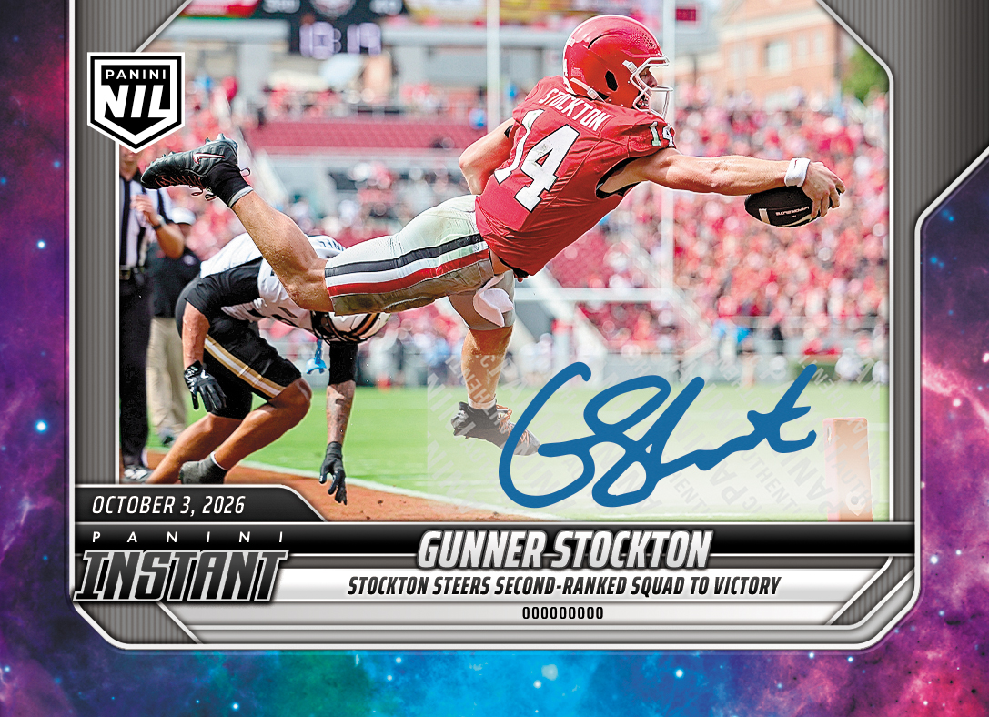 Detailed Image of Gunner Stockton - 2026 Panini Instant NIL College Football #5-GST - Galaxy 1/1 Auto