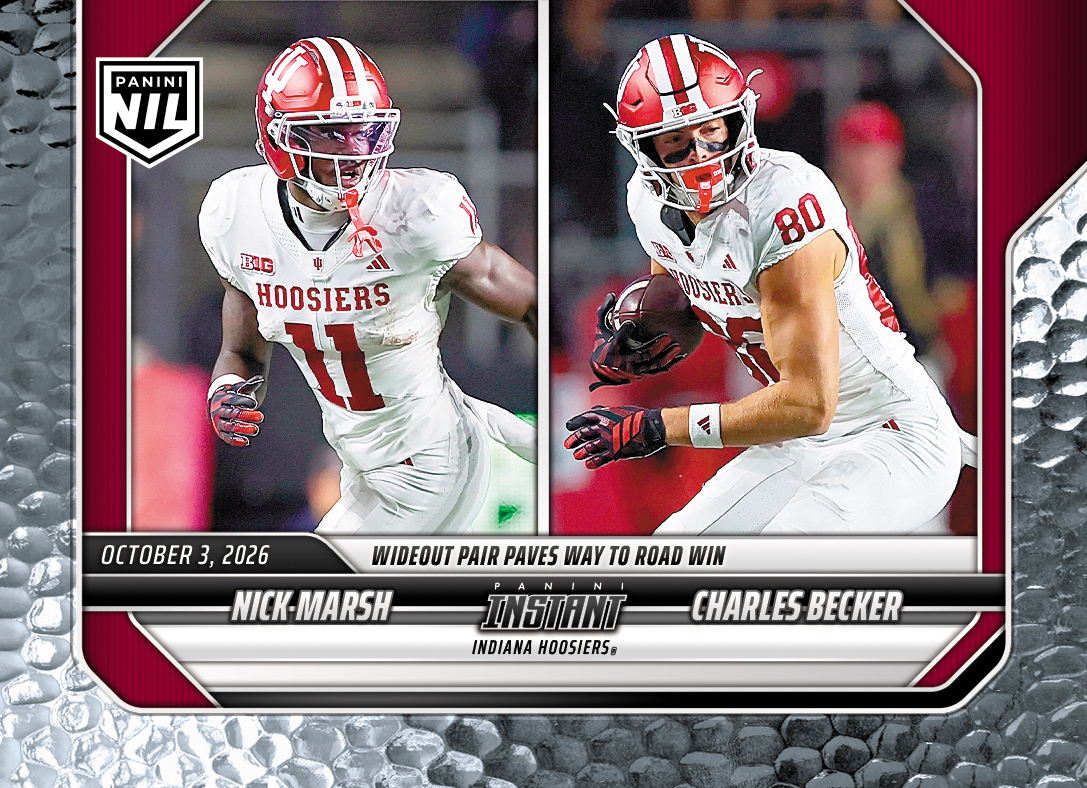 Detailed Image of Nick Marsh/Charles Becker - 2026 Panini Instant NIL College Football #5-IND - Metallic /5