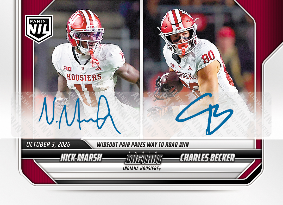 Detailed Image of Nick Marsh/Charles Becker - 2026 Panini Instant NIL College Football #5-IND - Base /49 Auto