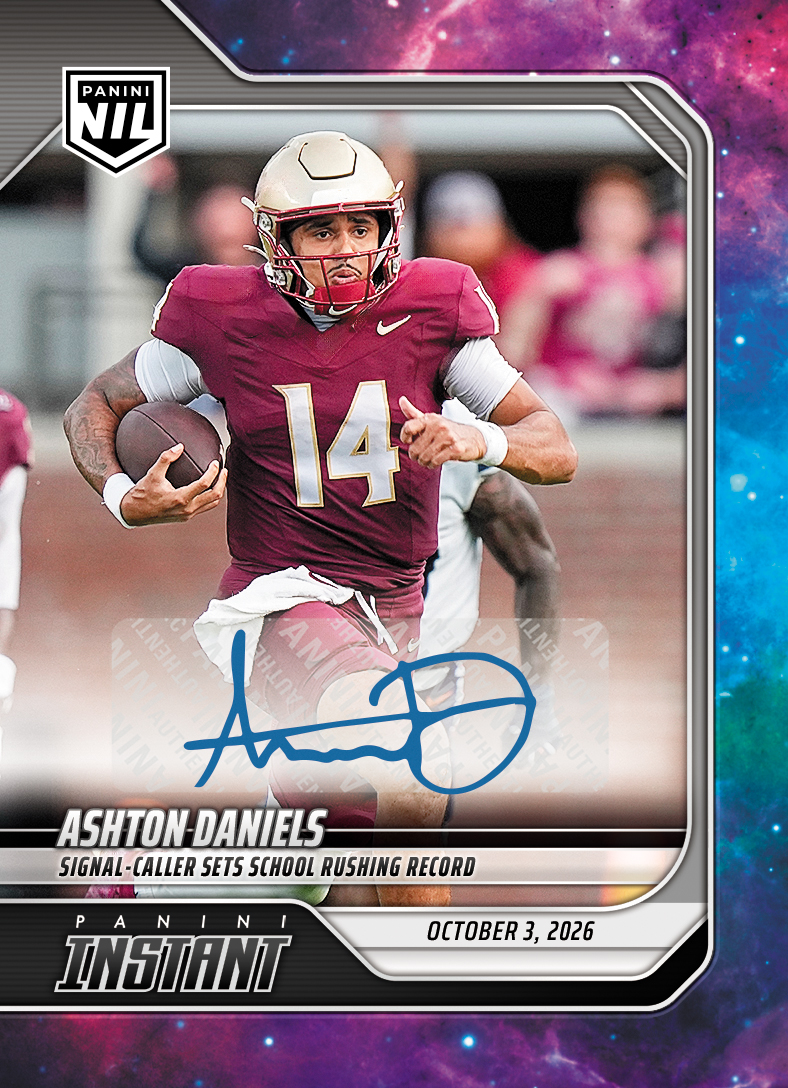 Detailed Image of Ashton Daniels - 2026 Panini Instant NIL College Football #5-ADA - Galaxy 1/1 Auto