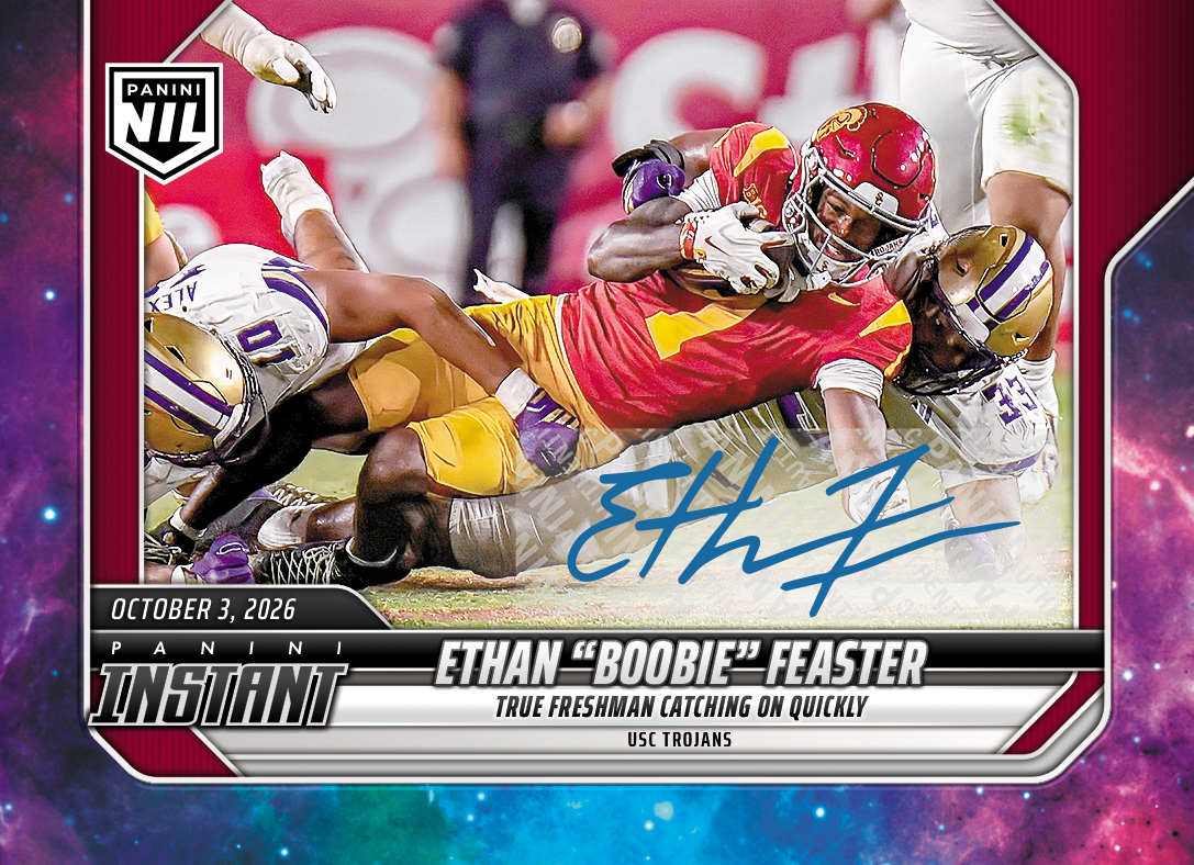 Detailed Image of Ethan "Boobie" Feaster - 2026 Panini Instant NIL College Football #5-EBF - Galaxy 1/1 Auto