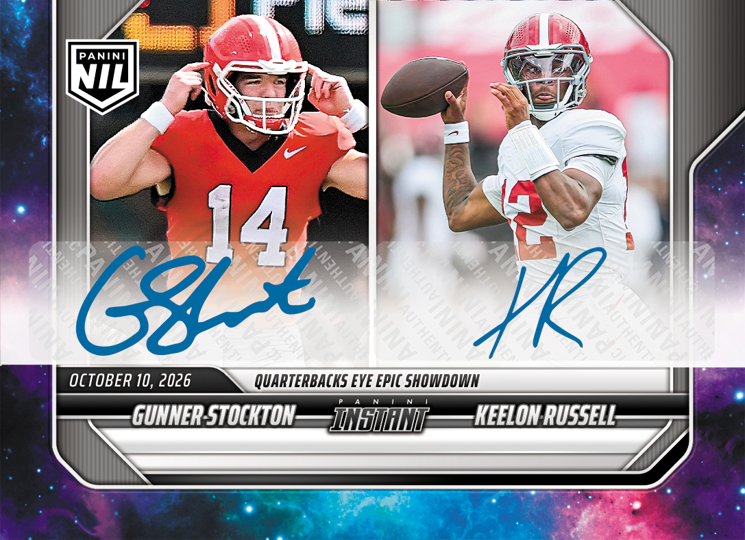 Detailed Image of Gunner Stockton/Keelon Russell - 2026 Panini Instant NIL College Football #6-PRE - Galaxy 1/1 Auto