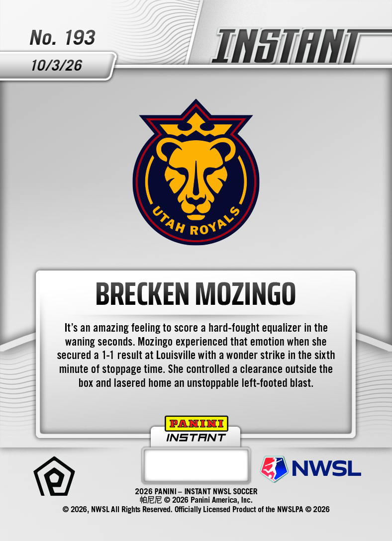 Product thumbnail image 2 of Brecken Mozingo - 2026 Panini Instant NWSL #193- Base Card 10-pack