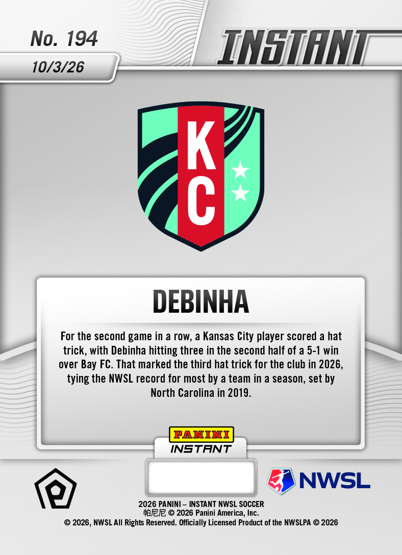 Product thumbnail image 2 of Debinha - 2026 Panini Instant NWSL #194 - Base Card 10-pack