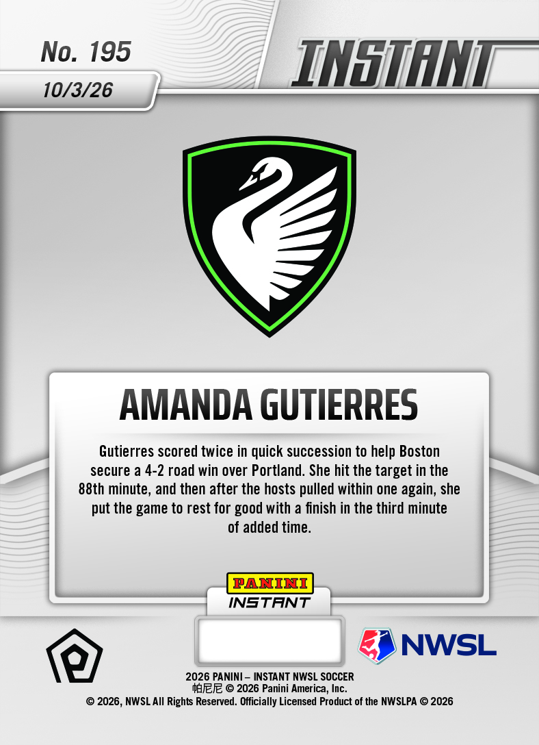 Product thumbnail image 2 of Amanda Gutierres - 2026 Panini Instant NWSL #195 - Base Card 25-pack