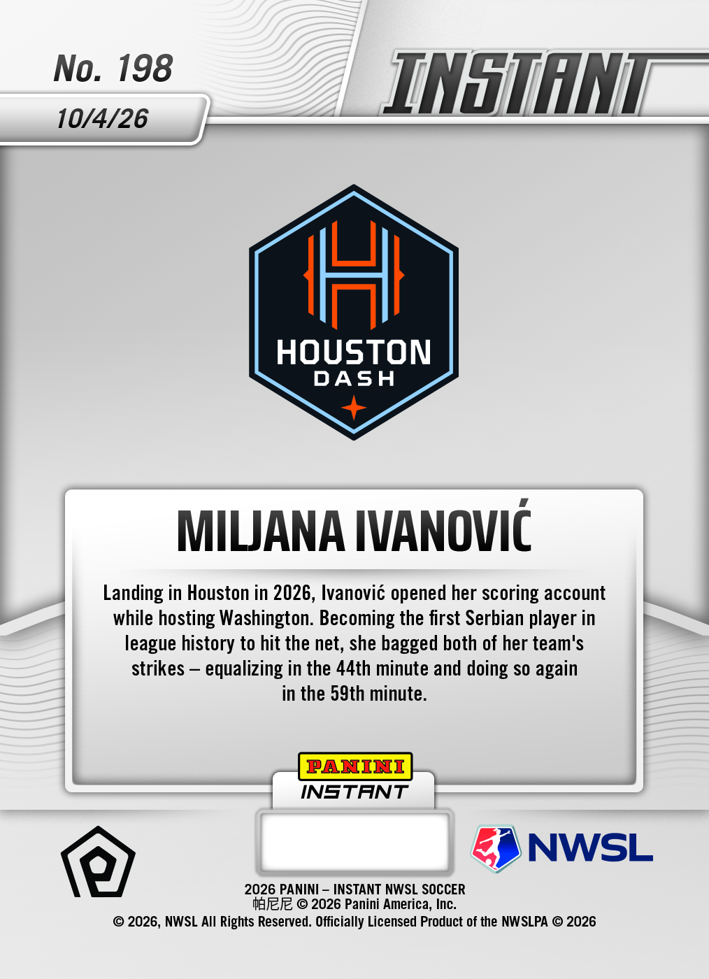 Product thumbnail image 2 of Miljana Ivanovic - 2026 Panini Instant NWSL #198 - Base Card 25-pack