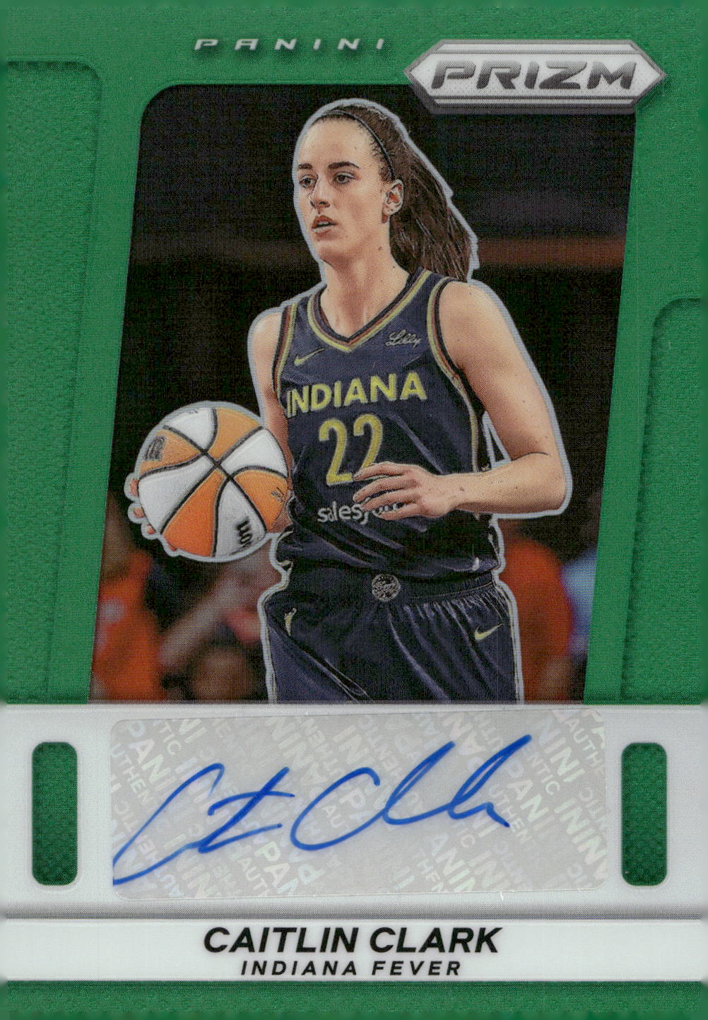 Detailed Image of Caitlin Clark - 2025 WNBA Prizm Throwback Signatures Prizms Green