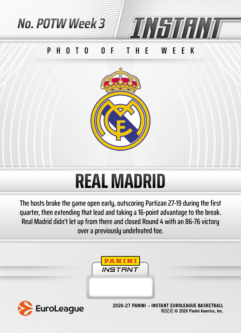 Product thumbnail image 2 of Real Madrid - 2026-27 Panini Instant EuroLeague Photo of the Week #3 - Base Card 25-pack