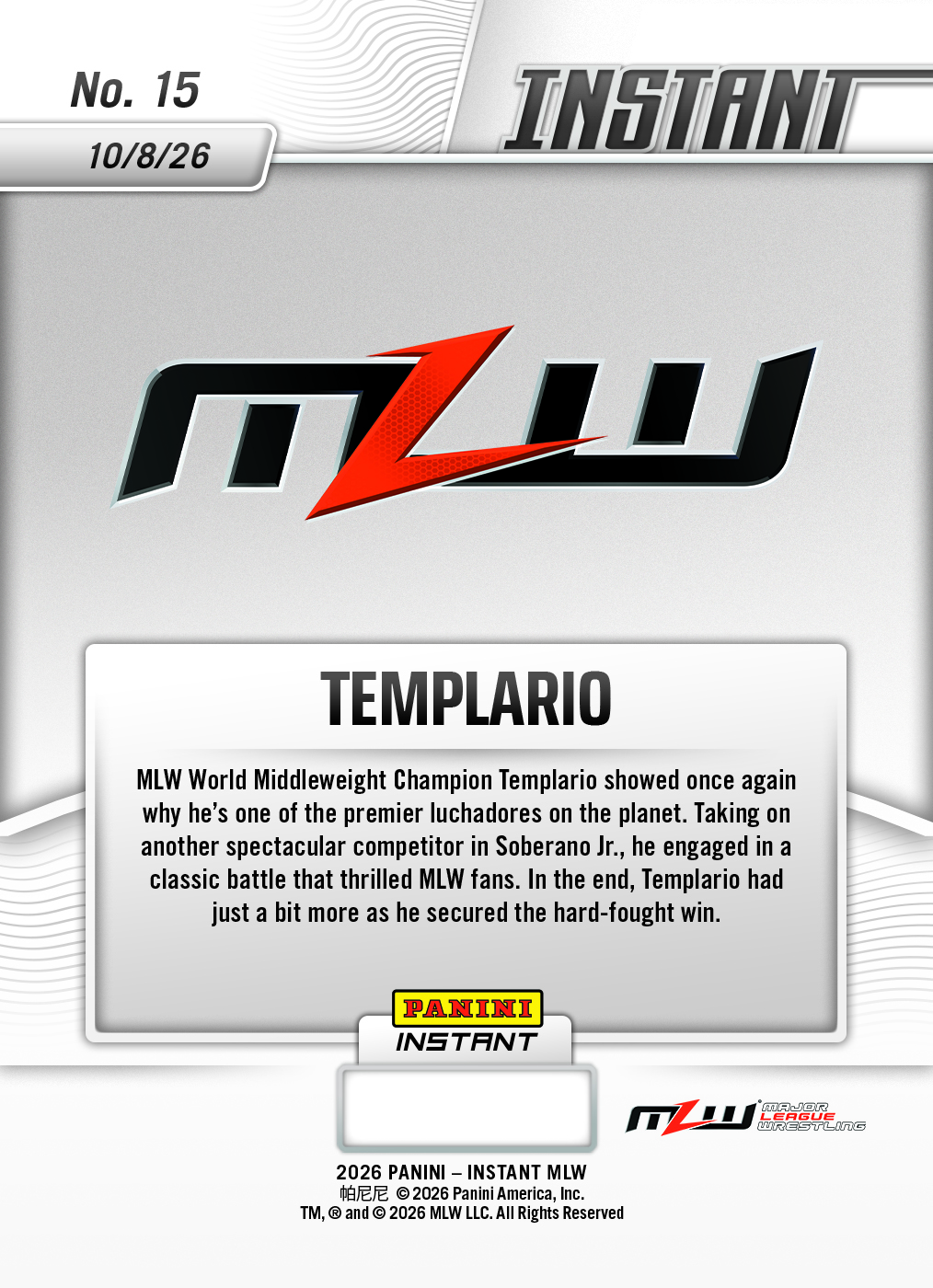 Product thumbnail image 2 of Templario - 2026 Panini Instant MLW #15 - Base Card 10-pack