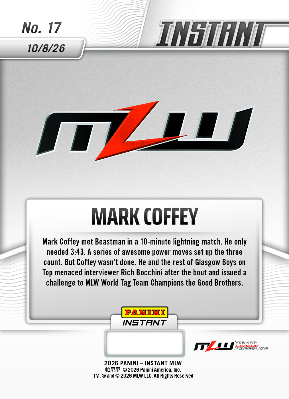 Product thumbnail image 2 of Mark Coffey - 2026 Panini Instant MLW #17 - Base Card 10-pack
