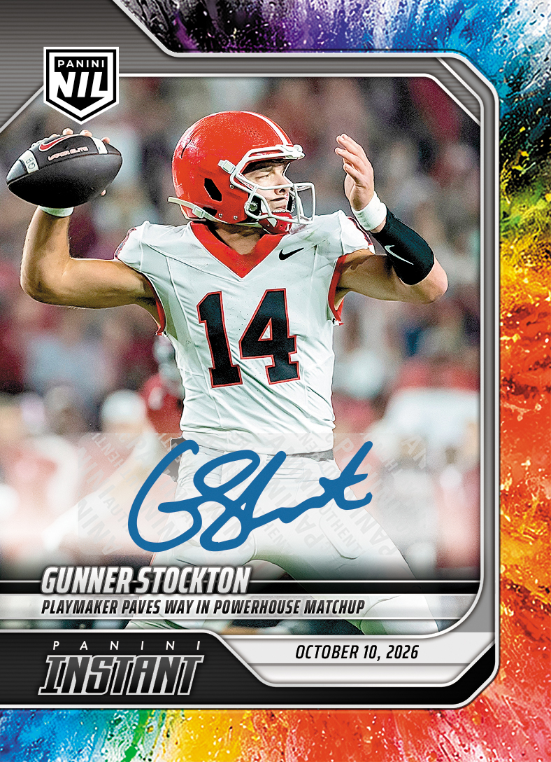 Detailed Image of Gunner Stockton - 2026 Panini Instant NIL College Football #6-GST - Color Blast /10 Auto
