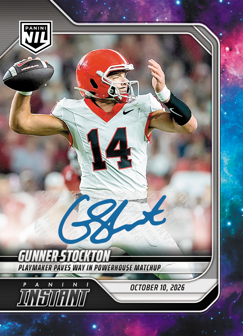 Detailed Image of Gunner Stockton - 2026 Panini Instant NIL College Football #6-GST - Galaxy 1/1 Auto