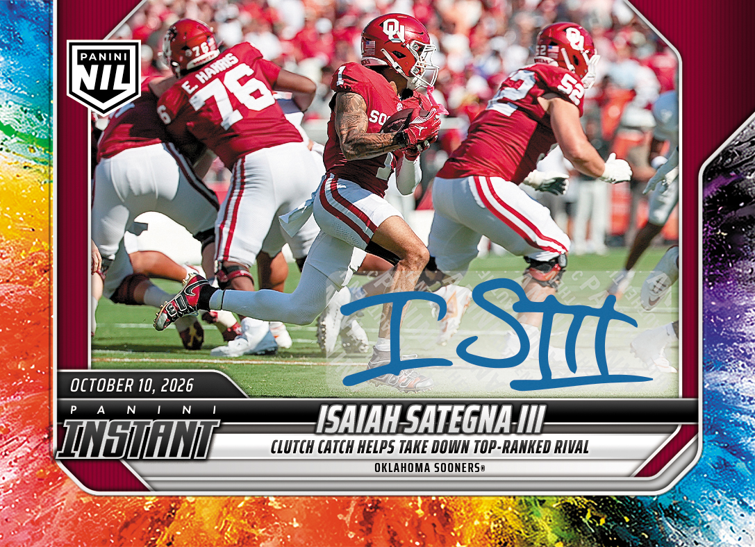 Detailed Image of Isaiah Sategna III - 2026 Panini Instant NIL College Football #6-ISA - Color Blast /10 Auto