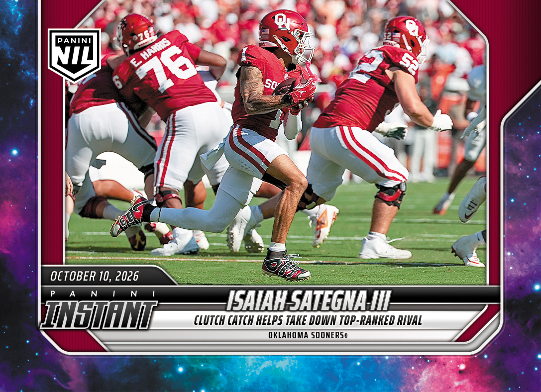 Detailed Image of Isaiah Sategna III - 2026 Panini Instant NIL College Football #6-ISA - Galaxy 1/1