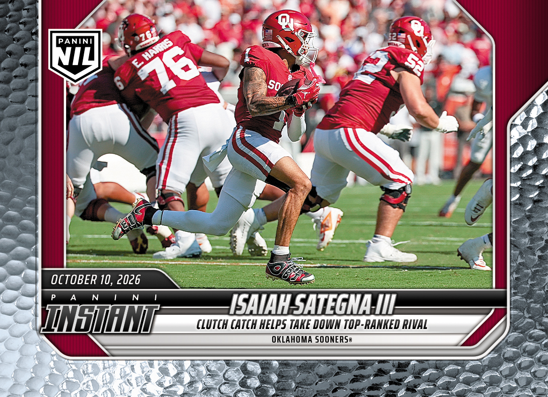 Detailed Image of Isaiah Sategna III - 2026 Panini Instant NIL College Football #6-ISA - Metallic /5