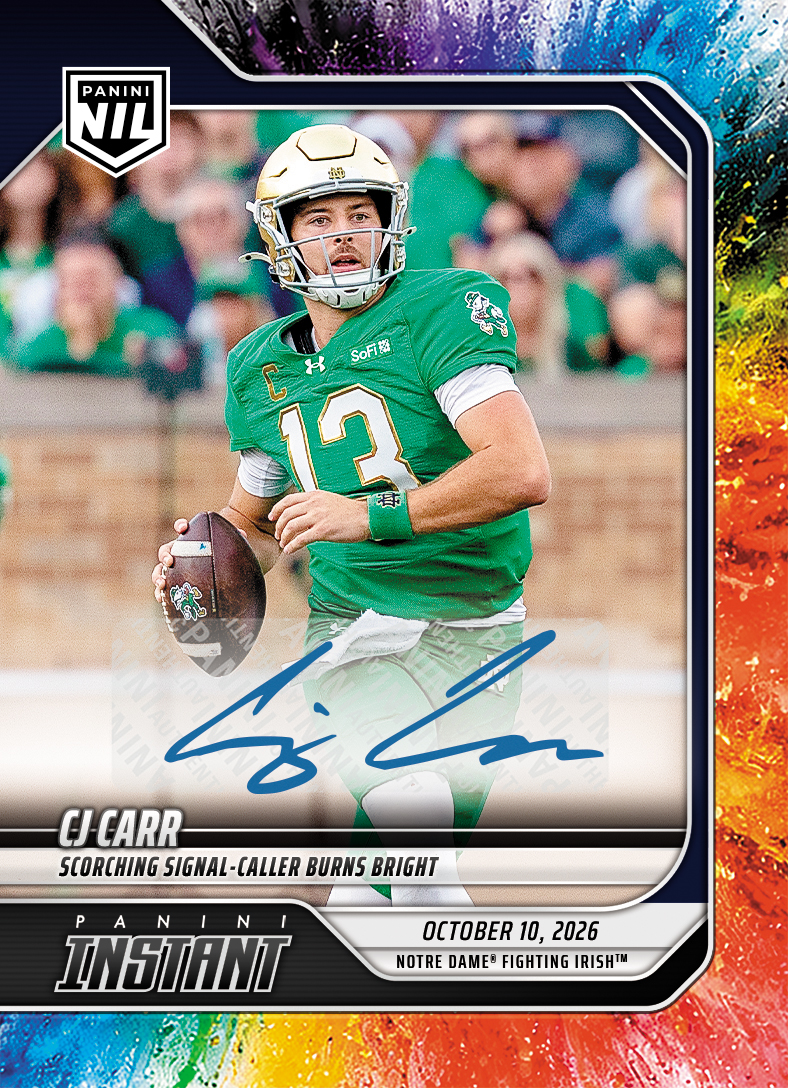 Detailed Image of CJ Carr - 2026 Panini Instant NIL College Football #6-CJC - Color Blast /10 Auto