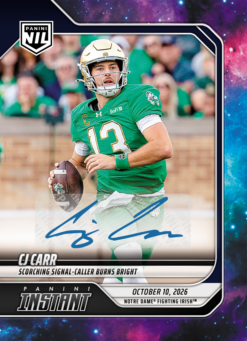 Detailed Image of CJ Carr - 2026 Panini Instant NIL College Football #6-CJC - Galaxy 1/1 Auto