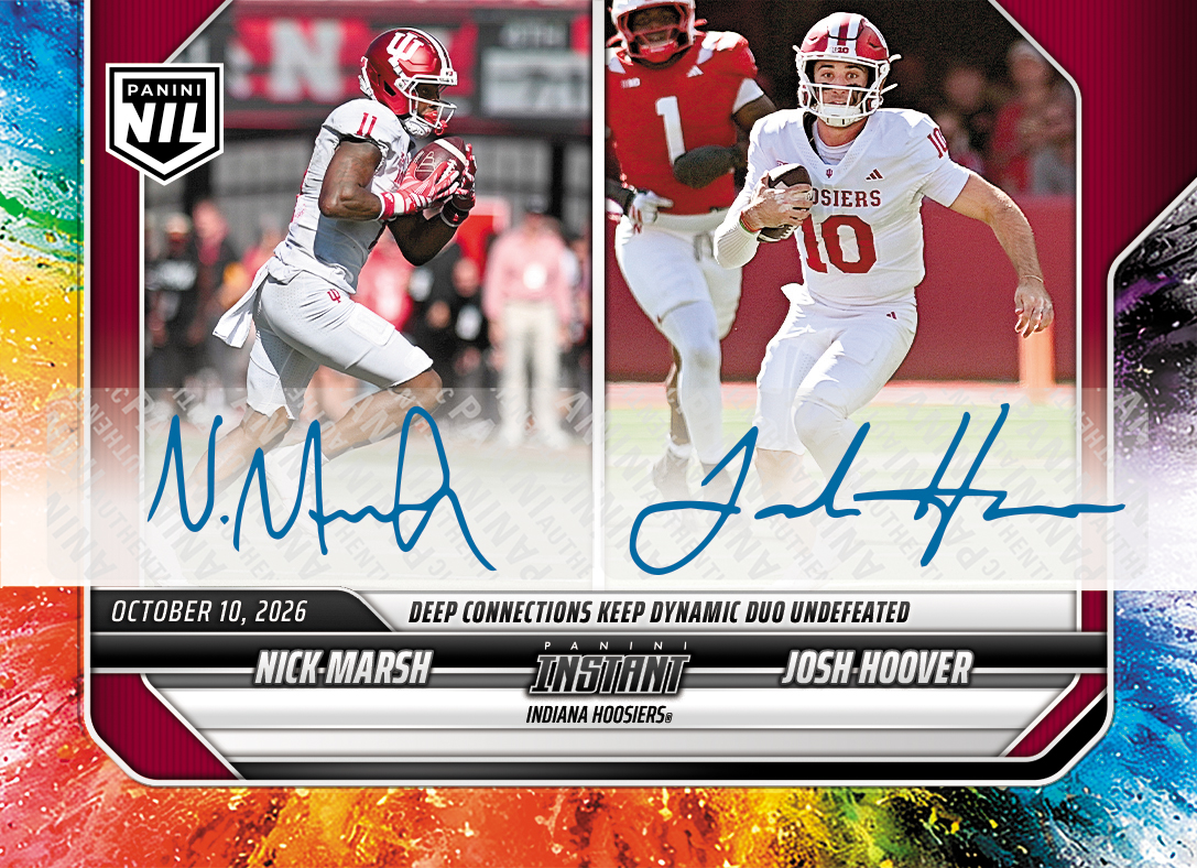 Detailed Image of Nick Marsh/Josh Hoover - 2026 Panini Instant NIL College Football #6-IU - Color Blast /10 Auto